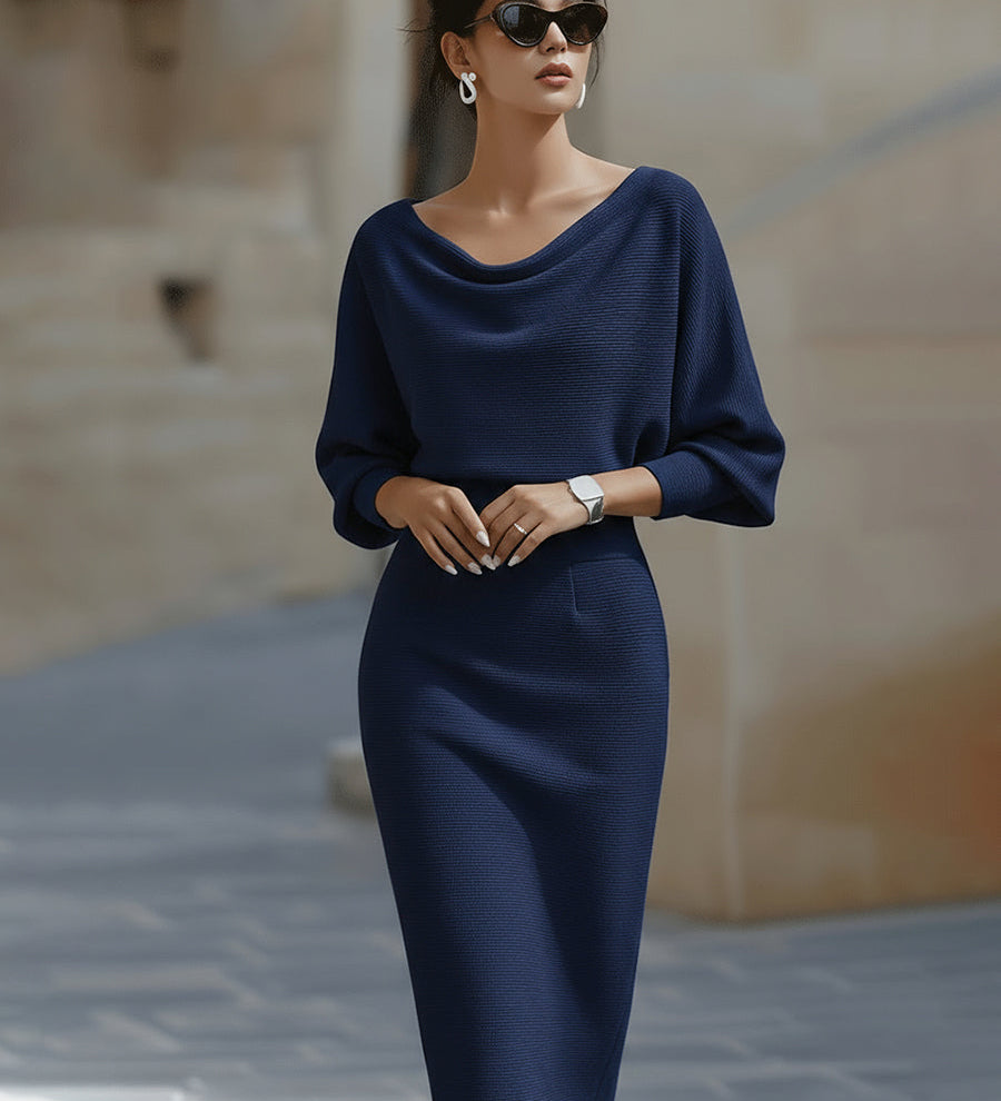 Olivia | White Draped Batwing Midi Dress