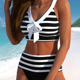 Caroline | Women's High Waist Striped Bikini Set
