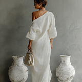 Ivory Off-Shoulder Linen Dress