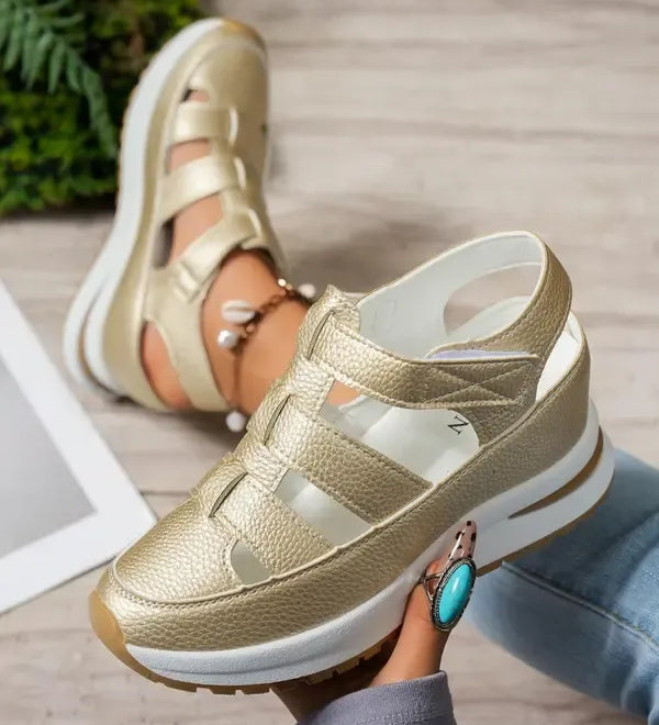 STACY | Comfort Wedge Sandals- Adjustable Velcro Design