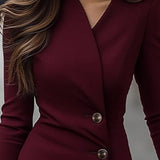 Eva | Burgundy Wrap-Style Buttoned Midi Dress