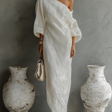 Ivory Off-Shoulder Linen Dress