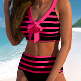 Caroline | Women's High Waist Striped Bikini Set