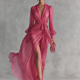 Pink Chiffon V-Neck Dress