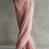 Pink Linen V-Neck Maxi Dress