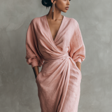 Pink Linen V-Neck Maxi Dress