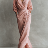 Pink Linen V-Neck Maxi Dress