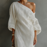 Ivory Off-Shoulder Linen Dress