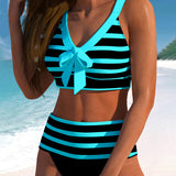 Caroline | Women's High Waist Striped Bikini Set
