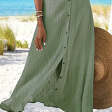 Coral | Women's Button Front Maxi Skirt High Waist Linen Look