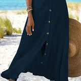 Coral | Women's Button Front Maxi Skirt High Waist Linen Look