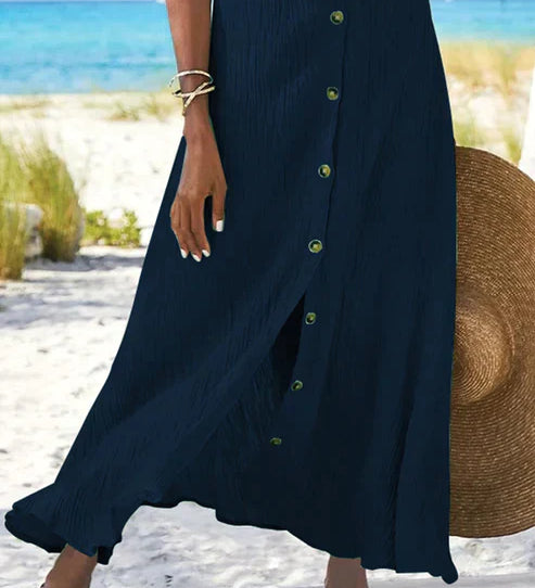 Coral | Women's Button Front Maxi Skirt High Waist Linen Look