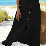Coral | Women's Button Front Maxi Skirt High Waist Linen Look
