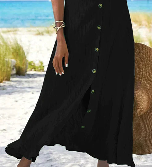 Coral | Women's Button Front Maxi Skirt High Waist Linen Look