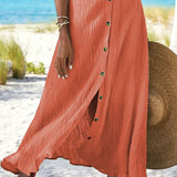 Coral | Women's Button Front Maxi Skirt High Waist Linen Look