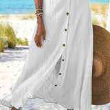 Coral | Women's Button Front Maxi Skirt High Waist Linen Look