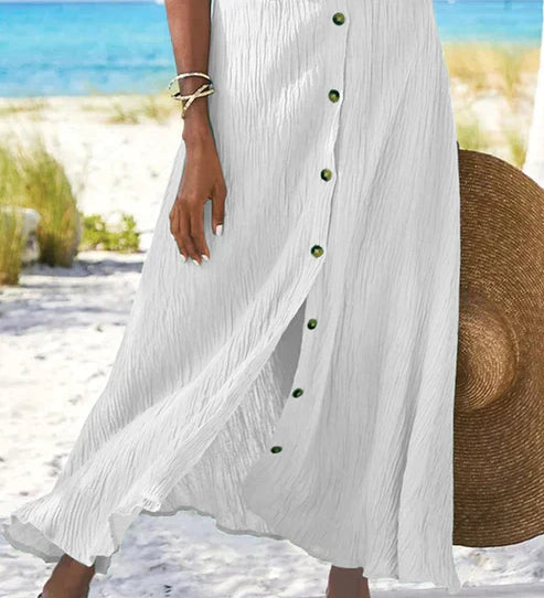 Coral | Women's Button Front Maxi Skirt High Waist Linen Look