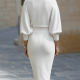 Olivia | White Draped Batwing Midi Dress