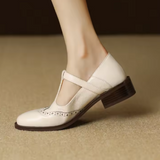 Nadine | Women's Leather T-Strap Mary Jane Shoes Low Block Heel