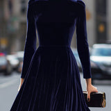 Elissa | Navy Blue Long-Sleeve Midi Dress