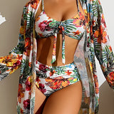 Juanita™ | Tropical Print Bikini Set with Cover-Up