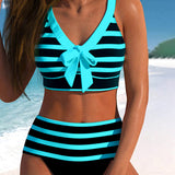 Caroline | Women's High Waist Striped Bikini Set