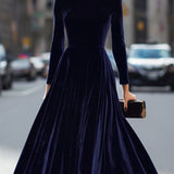 Elissa | Navy Blue Long-Sleeve Midi Dress