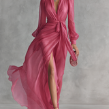 Pink Chiffon V-Neck Dress