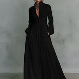 Patchwork Stand Collar Linen Maxi Dress