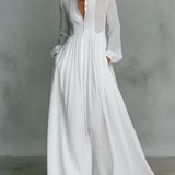 Patchwork Stand Collar Linen Maxi Dress