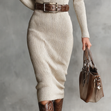 Slim Fit V-Neck Midi Knit Dress