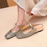 Goldie | Women's Mary Jane Mules Woven Flat Slip On Shoes