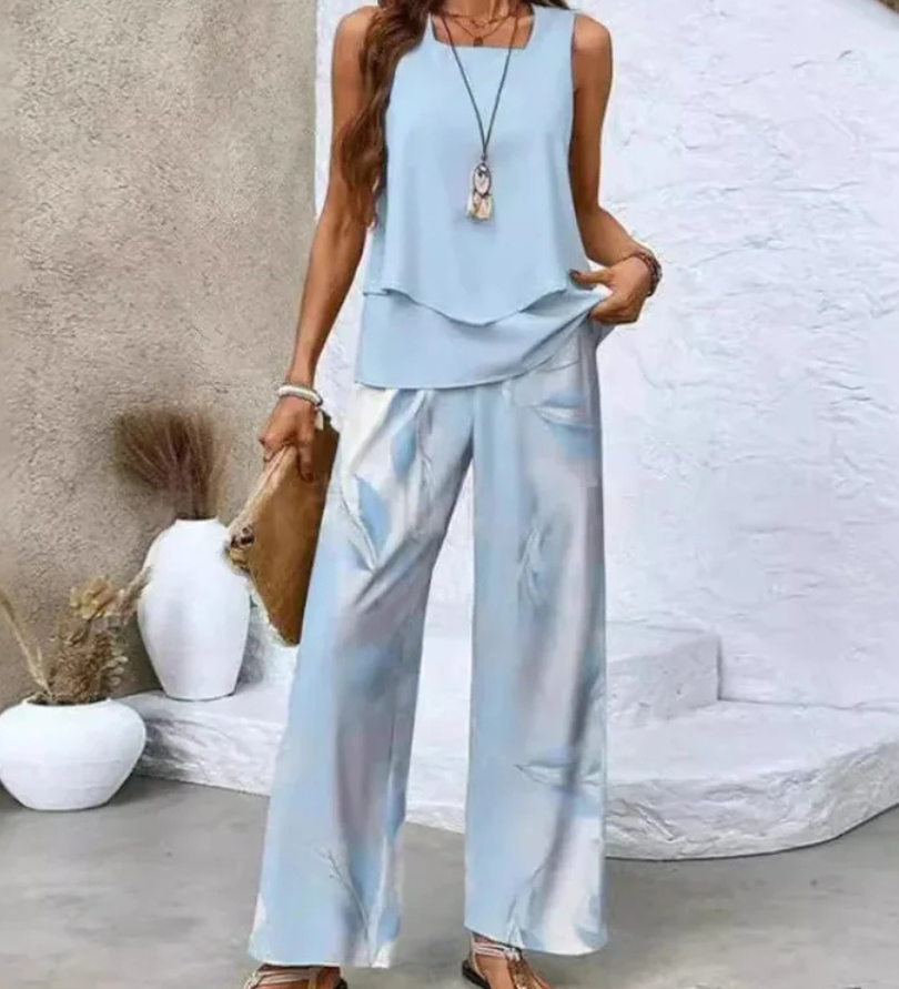 Ovelynra | Sleeveless Top And Wide-Leg Pants Set