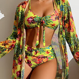 Juanita™ | Tropical Print Bikini Set with Cover-Up