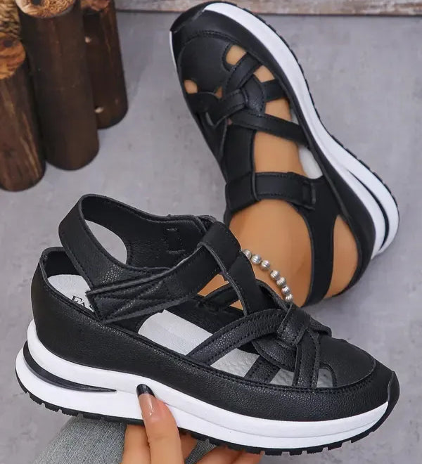 STACY | Comfort Wedge Sandals- Adjustable Velcro Design