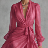 Pink Chiffon V-Neck Dress