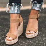 Merlot | Women's Woven Adjustable Buckle Wedge Sandals