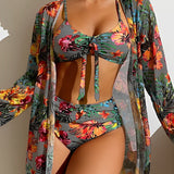 Juanita™ | Tropical Print Bikini Set with Cover-Up