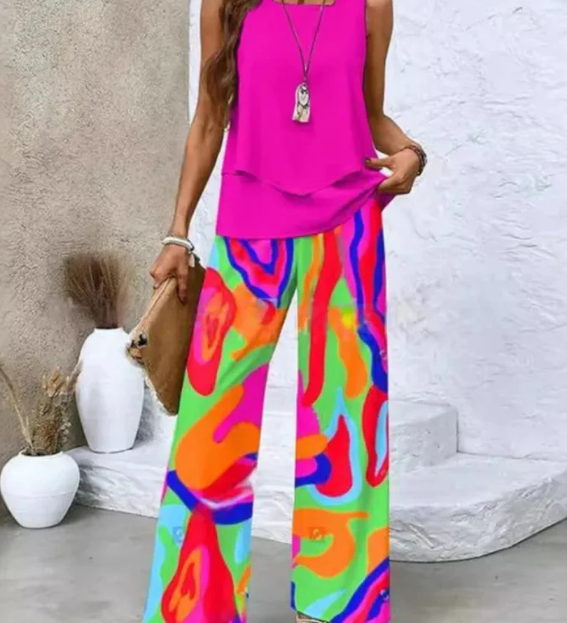 Ovelynra | Sleeveless Top And Wide-Leg Pants Set