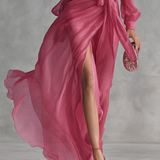 Pink Chiffon V-Neck Dress