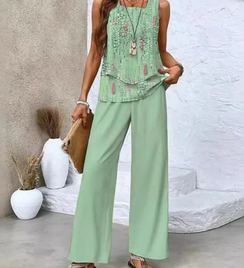 Ovelynra | Sleeveless Top And Wide-Leg Pants Set
