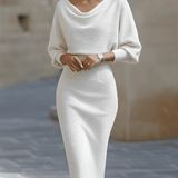 Olivia | White Draped Batwing Midi Dress