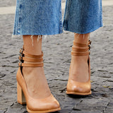 Casilda™ | Smooth Sandals with Ankle Strap and Thick Heel