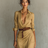 Long Sleeve Lapel Collar Maxi Dress