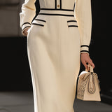 Magidan | Trim Midi Dress With Button Detail