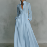 Patchwork Stand Collar Linen Maxi Dress