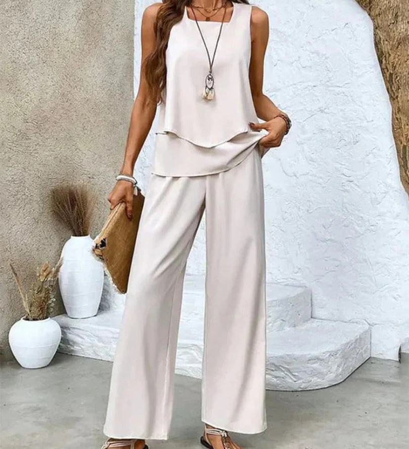Ovelynra | Sleeveless Top And Wide-Leg Pants Set
