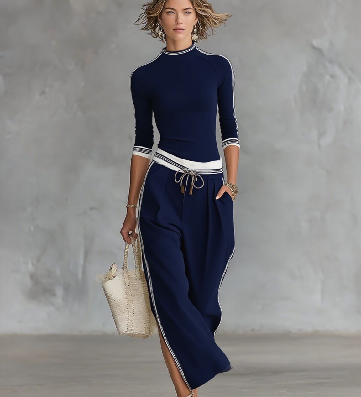 Sport Set with Wide-Leg Drawstring Pants