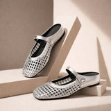 Goldie | Women's Mary Jane Mules Woven Flat Slip On Shoes