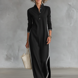 Sweatshirt Maxi Dress with Button Collar